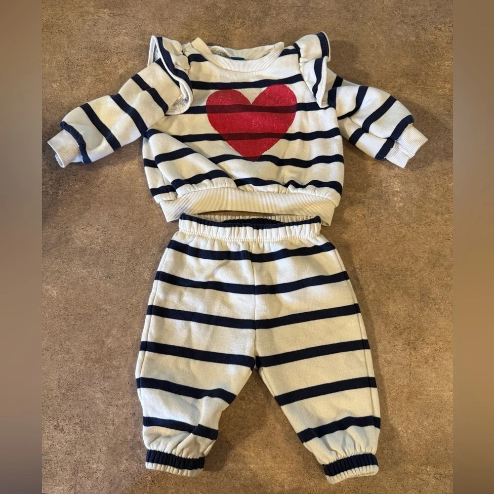Old Navy - Two Piece Stripes Baby Outfit with Red and Navy Accents, Size3-6M